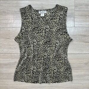 New York City Design Co Leopard Print Sleeveless Shirt Blouse Pleaded Stretchy L